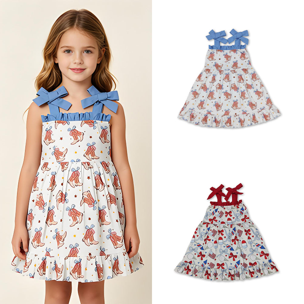 RTS Sibling Straps popsicle bow flag girls ruffle 4th of july dresses