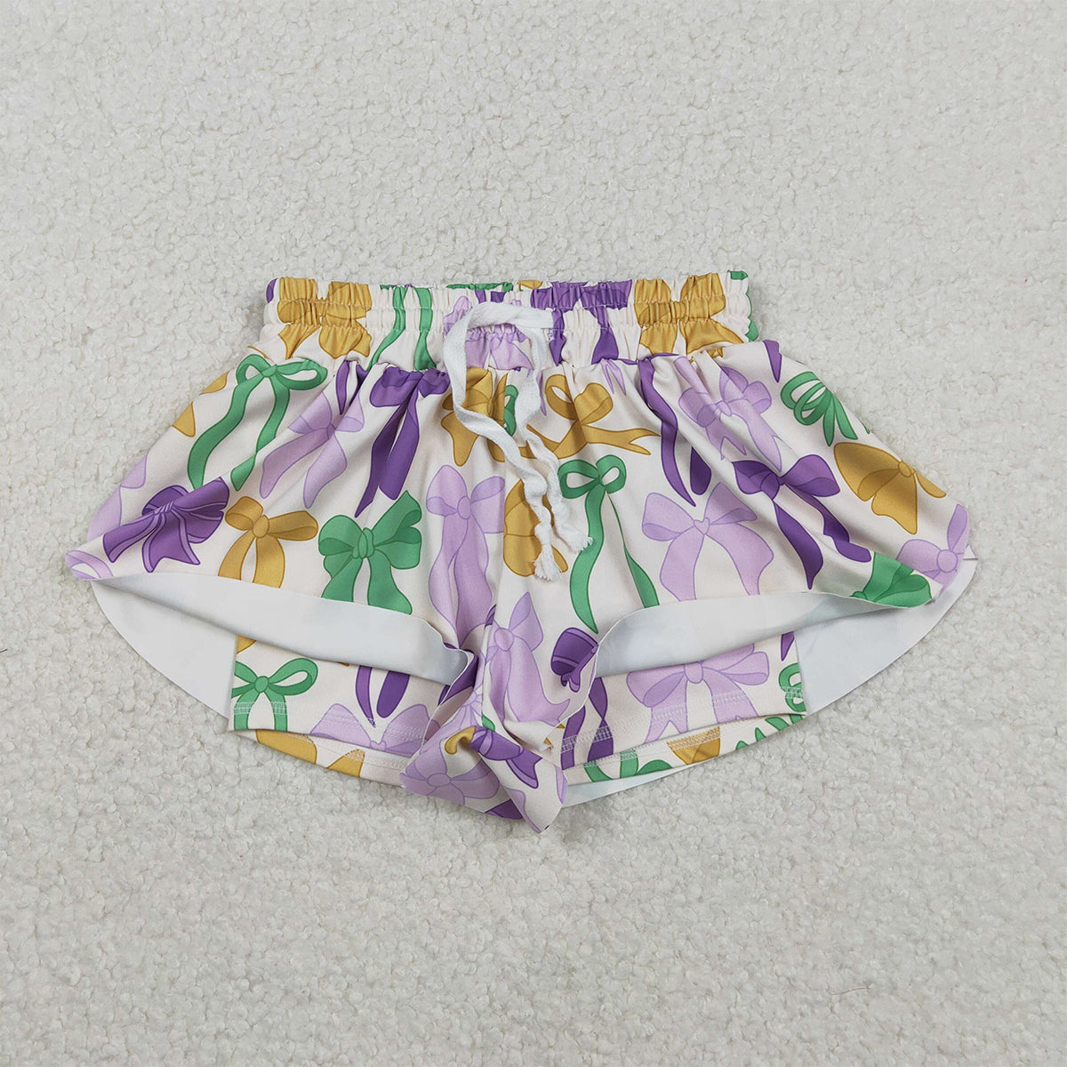 11.22 RTS NO MOQ （In stock）SS0684 Baby Girls Mardigras Bows Plaid Yoga Active Shorts Bottoms
