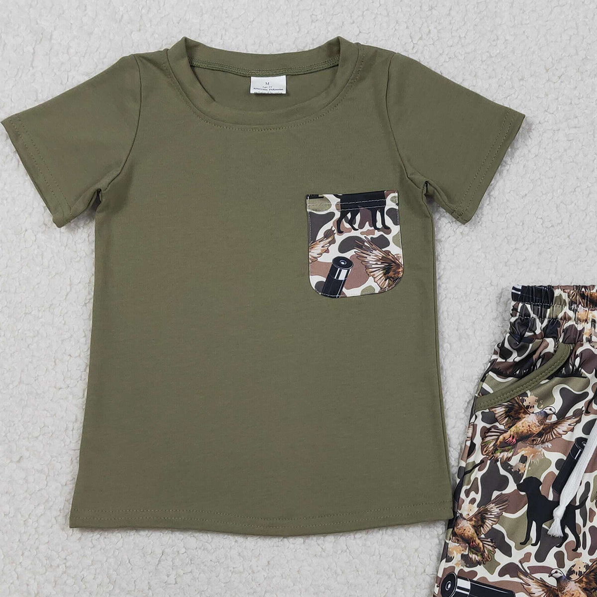1.27 RTS NO MOQ （In stock）BSSO1847 Baby Boys Shirt Top Ducks Camo Pockets Shorts Hunting Clothes Sets