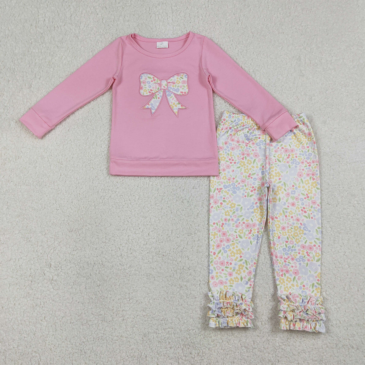 1.14 RTS NO MOQ （In stock）GT1537 Baby Girls Pink Flowers Bows Long Sleeve T-shirts Top