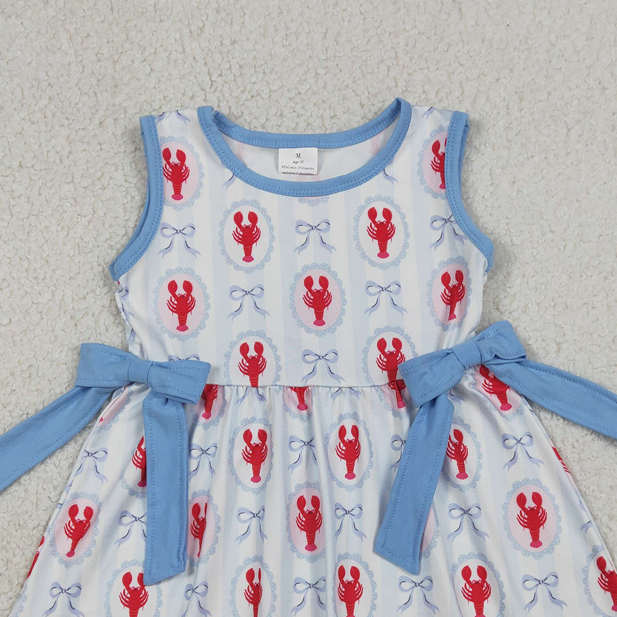 1.13 RTS NO MOQ （In stock）GSD3448 Baby Girls Sleeveless Bows Crayfishes Ruffle Knee Length Dresses