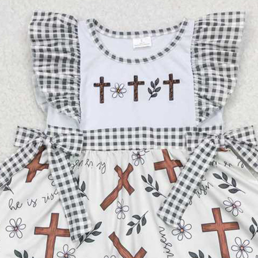 GSD0680Cross Back Floral Girls Easter Dresses with Flutter Sleeves Spring Party Dress for Kids Baby Girl Dress