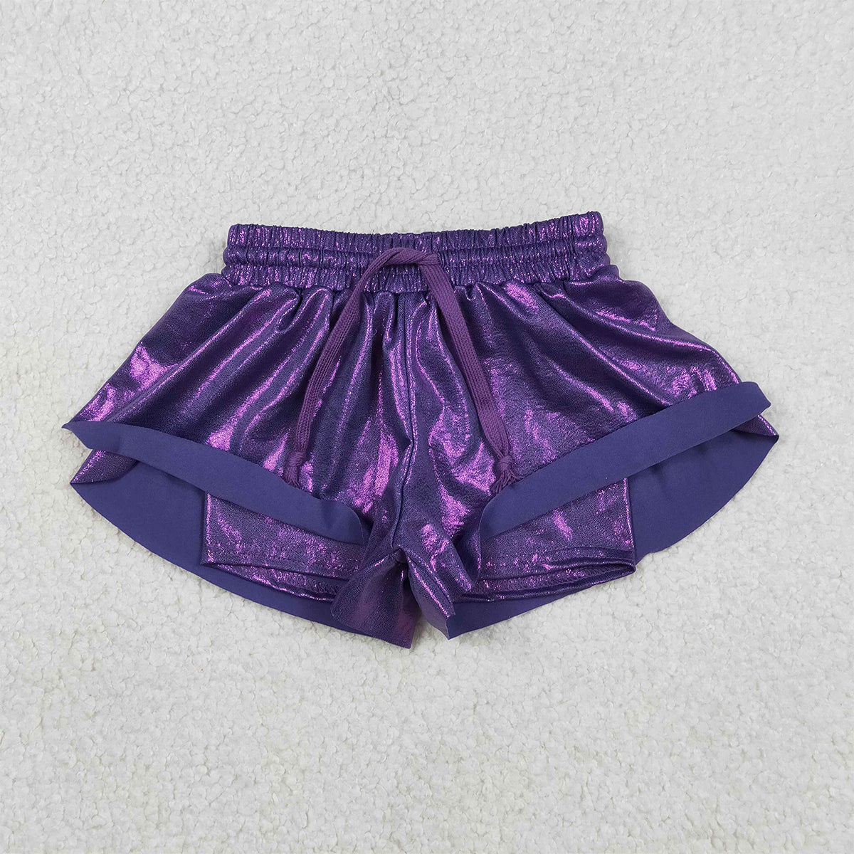 12.30 RTS NO MOQ （In stock）SS0686 Baby Girls Summer Shorts Baby Girls Purple Leather Ruffle Shorts Bottoms