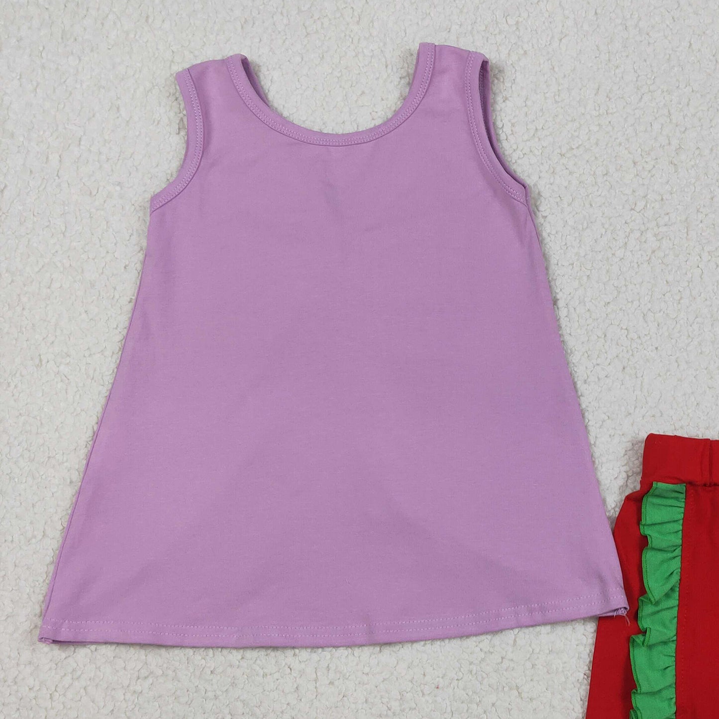 GSSO3465 RTS NO MOQ （In stock ）Sleeveless bow purple top red shorts princess girls outfits