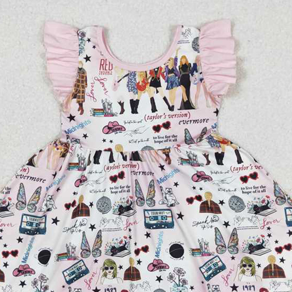 GSD1093 New Rts No Moq 8-9 Days By Air Arrived it Flutter sleeves pink butterfly singer girls dresses