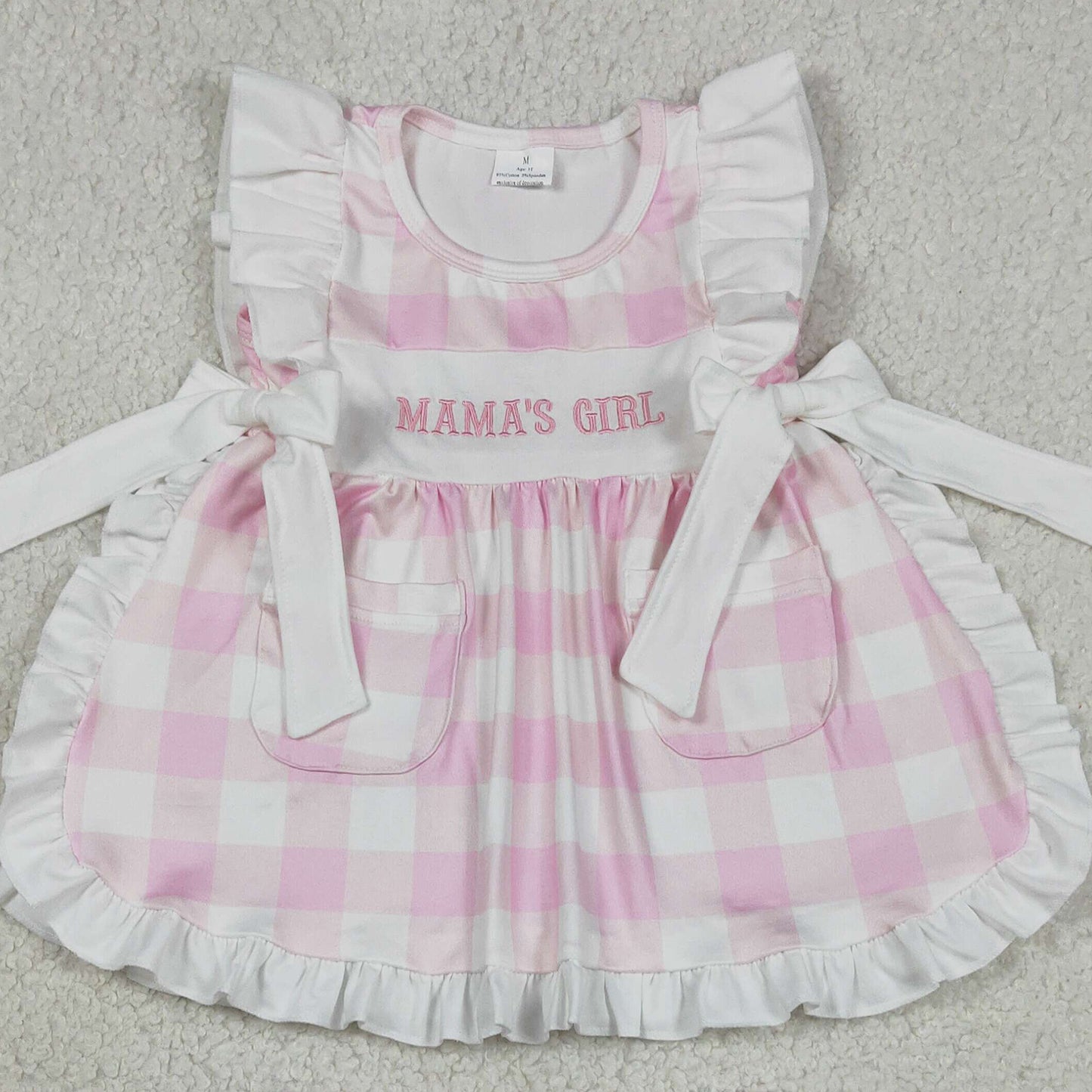 GBO0495 RTS NO MOQ （In stock）Flutter sleeves mama's girl embroidery plaid girls outfits