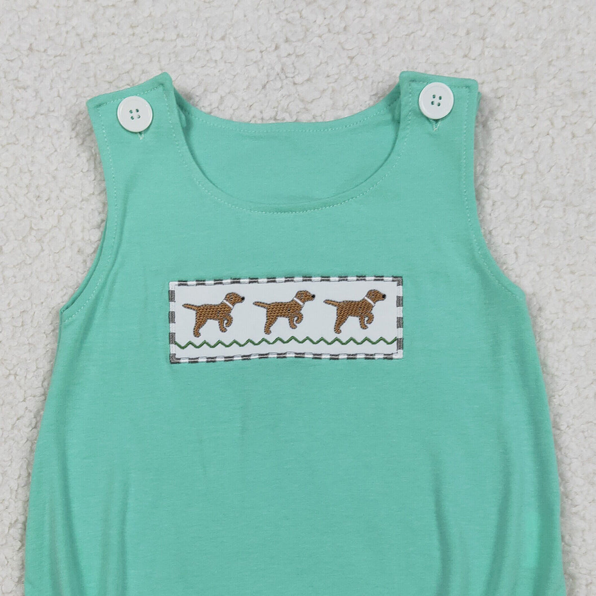 1.21 RTS NO MOQ （In stock）SR3559 Embroidery Dogs Baby Boys Sleeveless Hunting Rompers