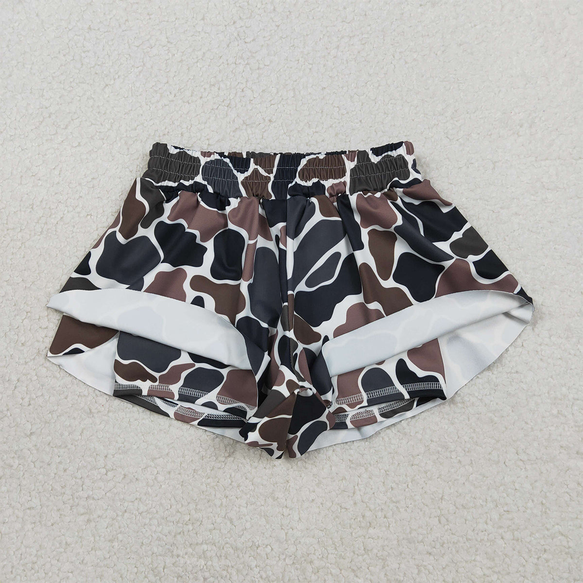 2.7 RTS NO MOQ （In stock）SS0773 Baby Girls Southern Dark Brown Camo Yoga Active Ruffle Shorts Bottom