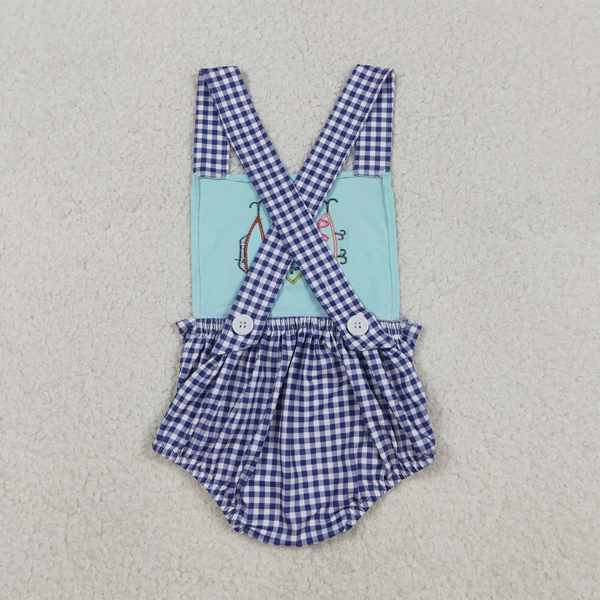 12.12 RTS NO MOQ （In stock）SR3413 Baby Boys Rompers Embroidery Fishing Baby Boys Checked Strap Hunting Rompers