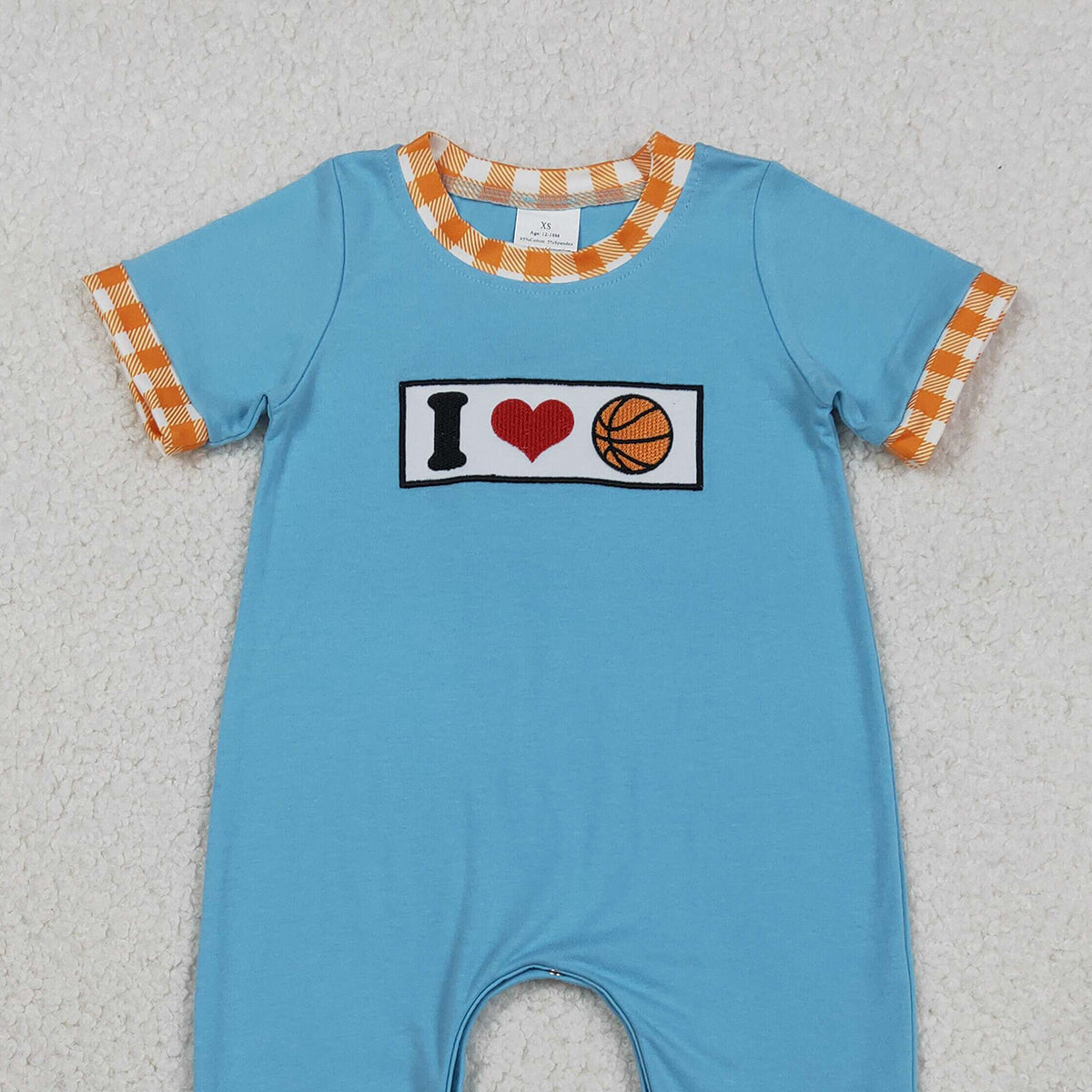 12.12 RTS NO MOQ （In stock）SR3366 Embroidery I Love Basketballs Baby Boys Team Footie Rompers
