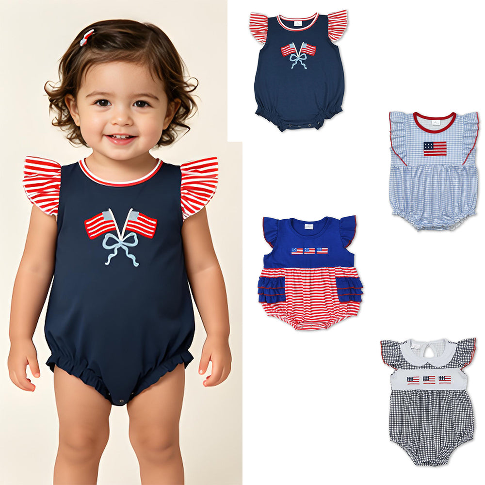 RTS Sibling Strap flag baby girls 4th of july romper