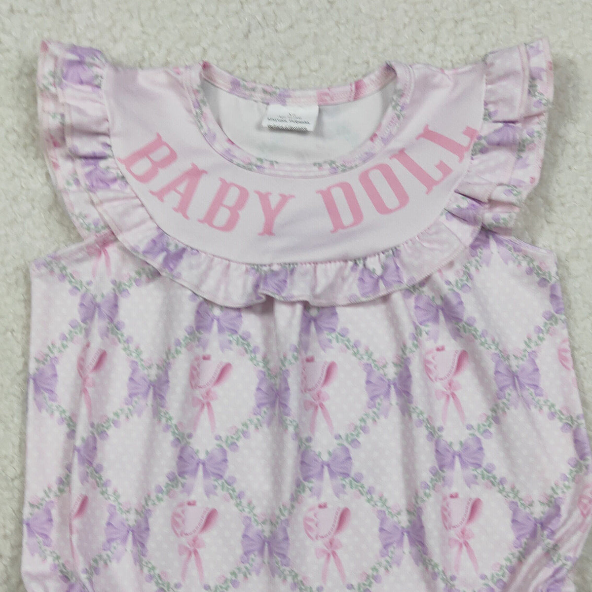 11.11 RTS NO MOQ （In stock）SR3292 Baby Girls Summer Rompers Baby Girls Pink Flutter Sleeve Baby Doll Bow Flowers Ruffle Rompers