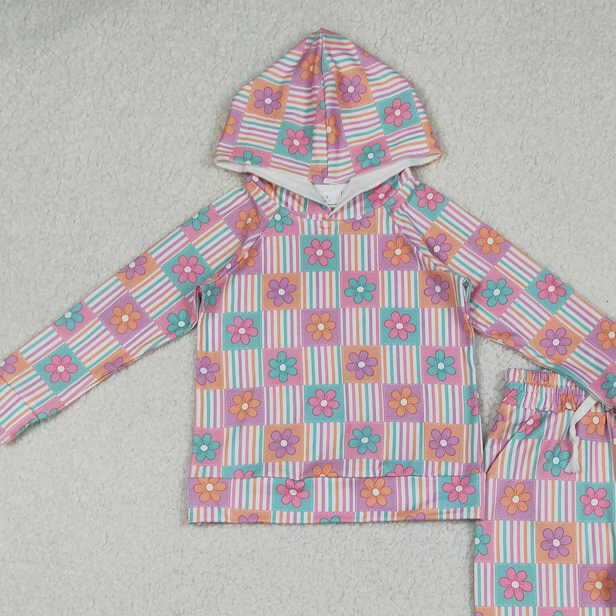 10.14 RTS NO MOQ （In stock）GLP2853 Baby Girls Flowers Checked Hoodies Pockets Legging Pants Clothes Sets