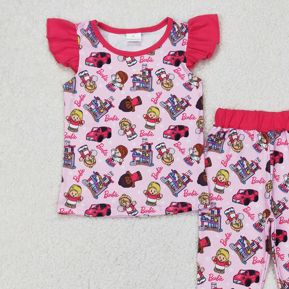 GSPO1996 RTS NO MOQ Flutter sleeves car print pants party girls pajamas set