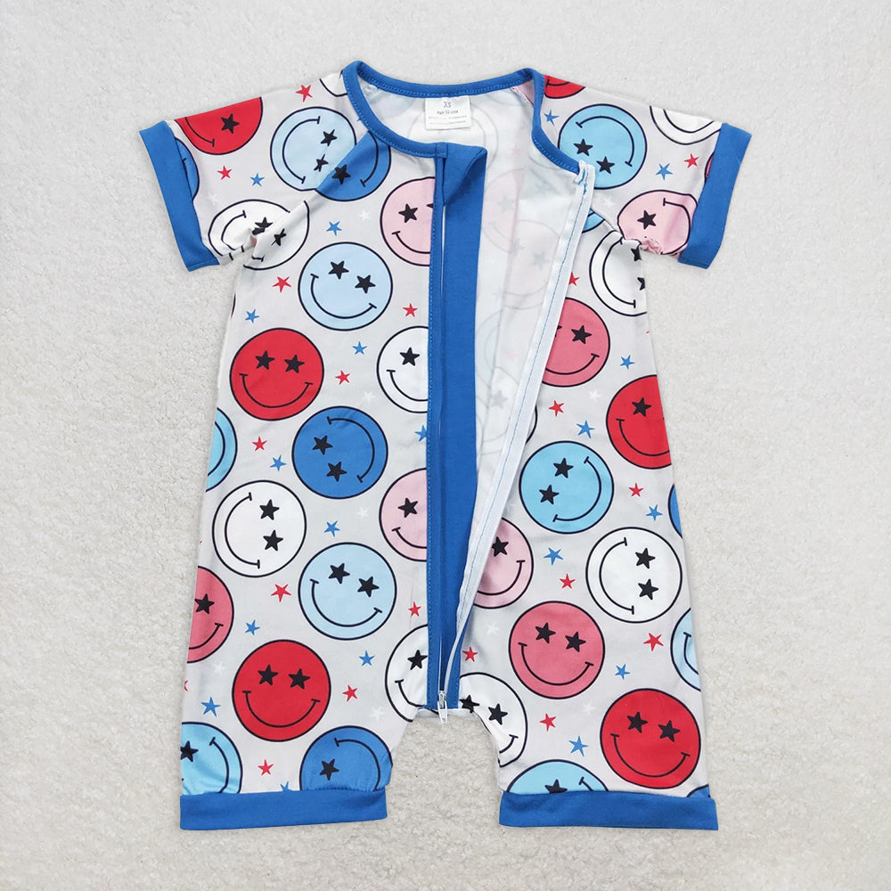 SR0692 RTS NO MOQ Baby Boys Summer Rompers Baby Infants Boys Short Sleeve 4th Of July Smile Rompers
