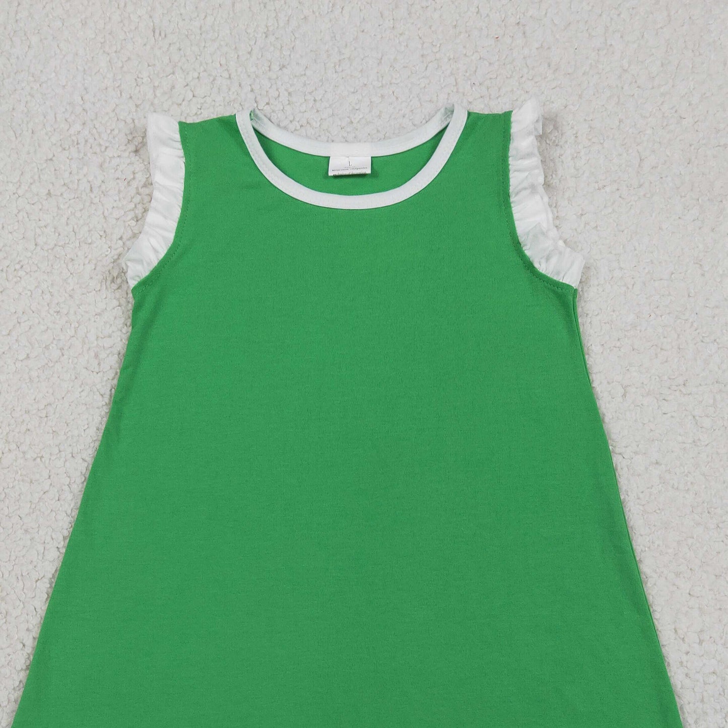 GSD4055 RTS NO MOQ （In stock）White scallop ruffle sleeveless green girls cotton dress