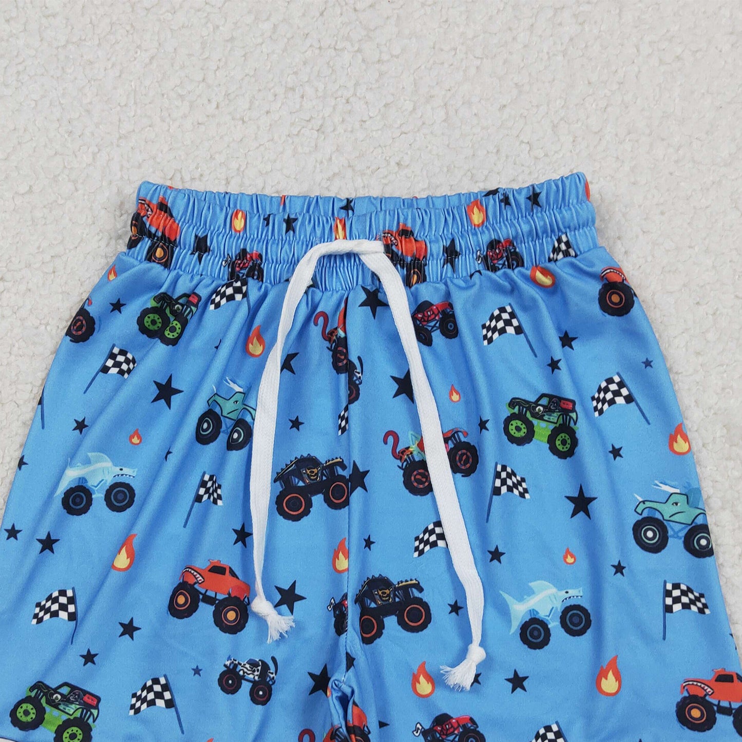 SS0736 RTS NO MOQ （In stock ）Plaid flag trucks kids boys summer shorts