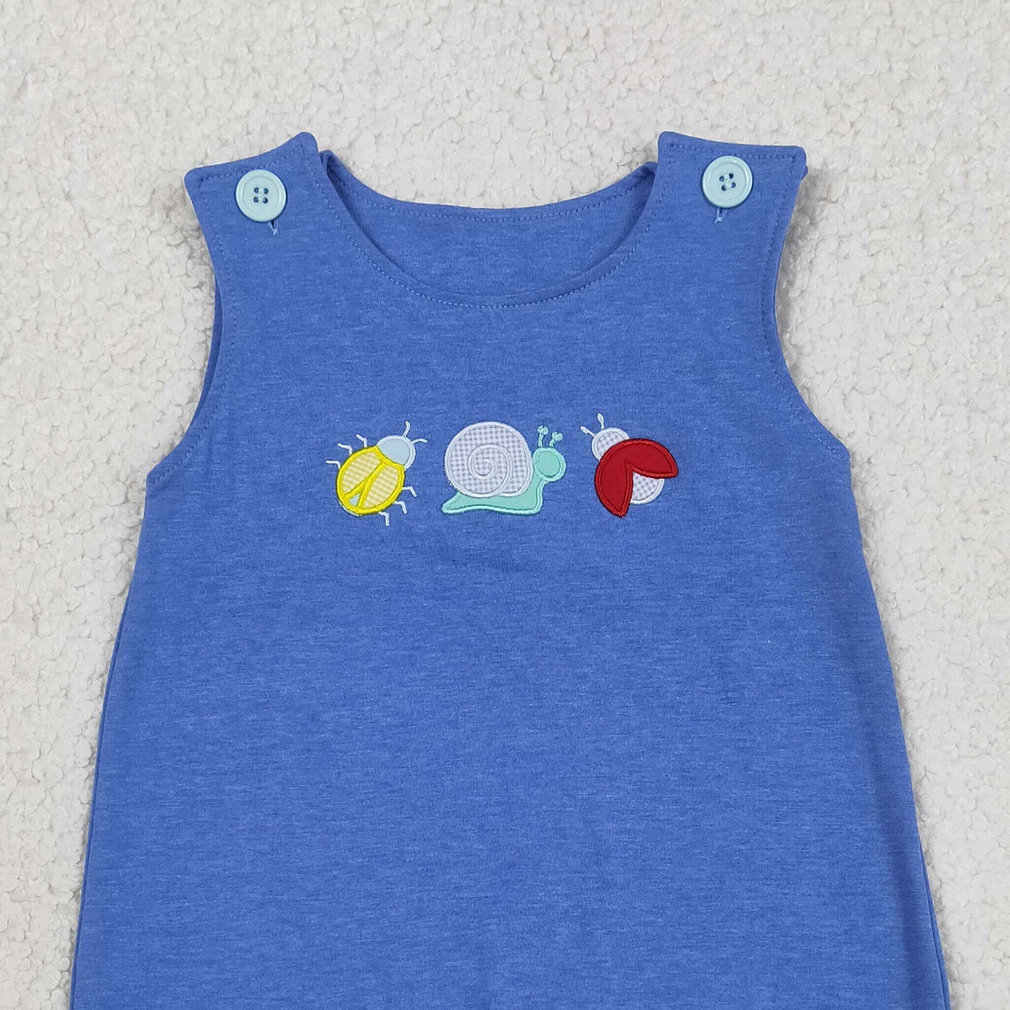 SR4036 RTS NO MOQ （In stock）Sleeveless cotton snail embroidery baby boy romper