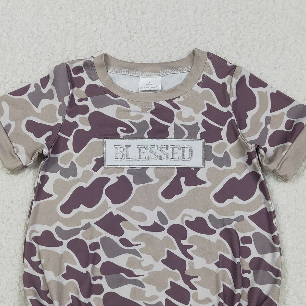 12.5 RTS NO MOQ （In stock）SR3263 Baby Boys Rompers Embroidery Blessed Baby Boys Southern Grey Camo Rompers