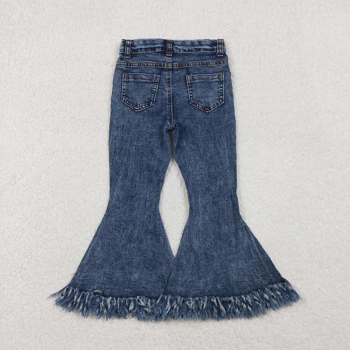 10.28 RTS NO MOQ （In stock）P0132 Baby Girls Denim Pants Baby Girls Navy Tassel Denim Bell Pants