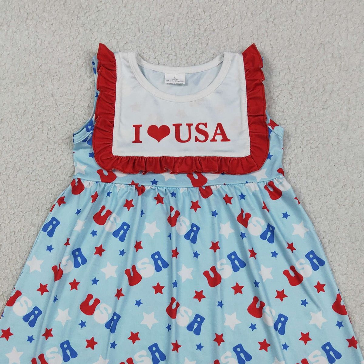 GSD4002 RTS NO MOQ （In stock）I love USA ruffle stars baby girls 4th of july dress