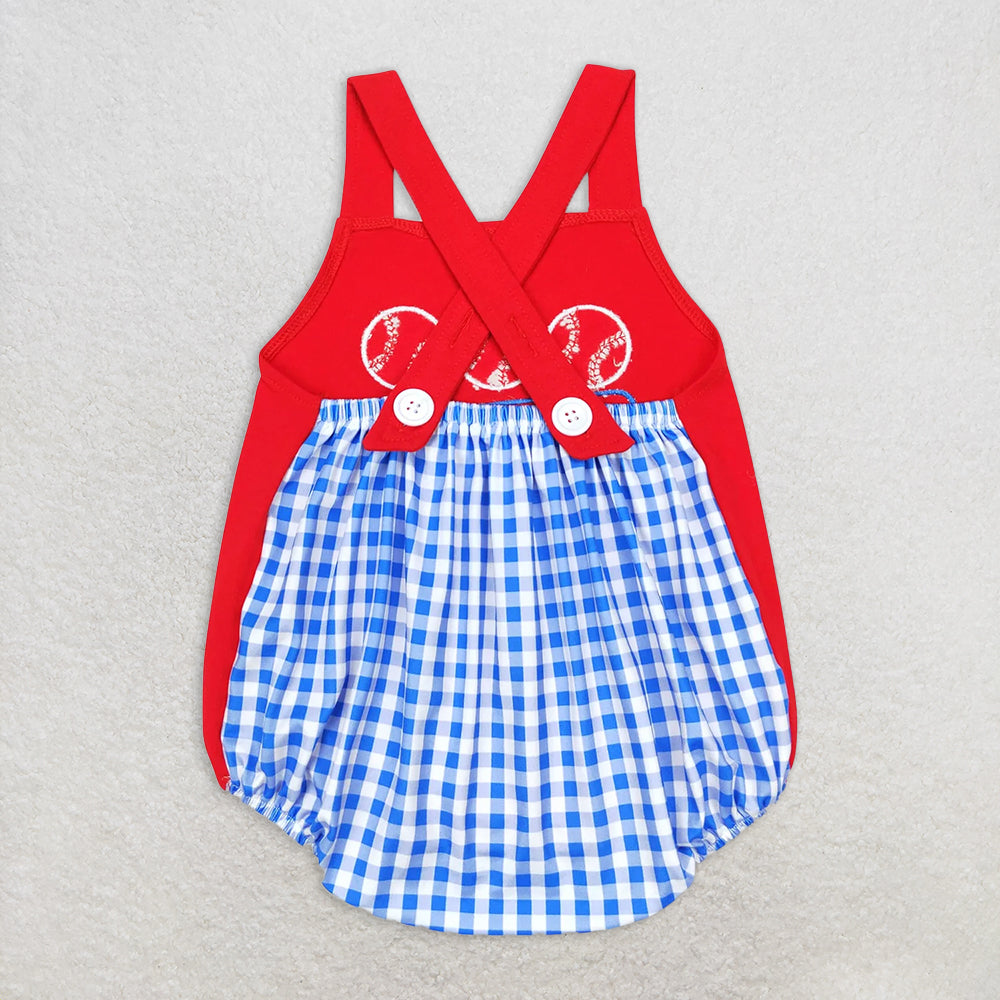 SR0687RTS NO MOQ  Baby Boys Summer Rompers Baby Infants Boys Red Baseball Straps Rompers