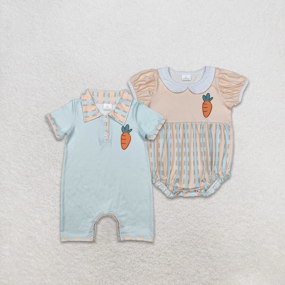 4.26 RTS NO MOQ Carrot Baby Boys Easter Polo Romper Short Sleeves Comfortable Soft Material Infant Outfit for Spring Celebration