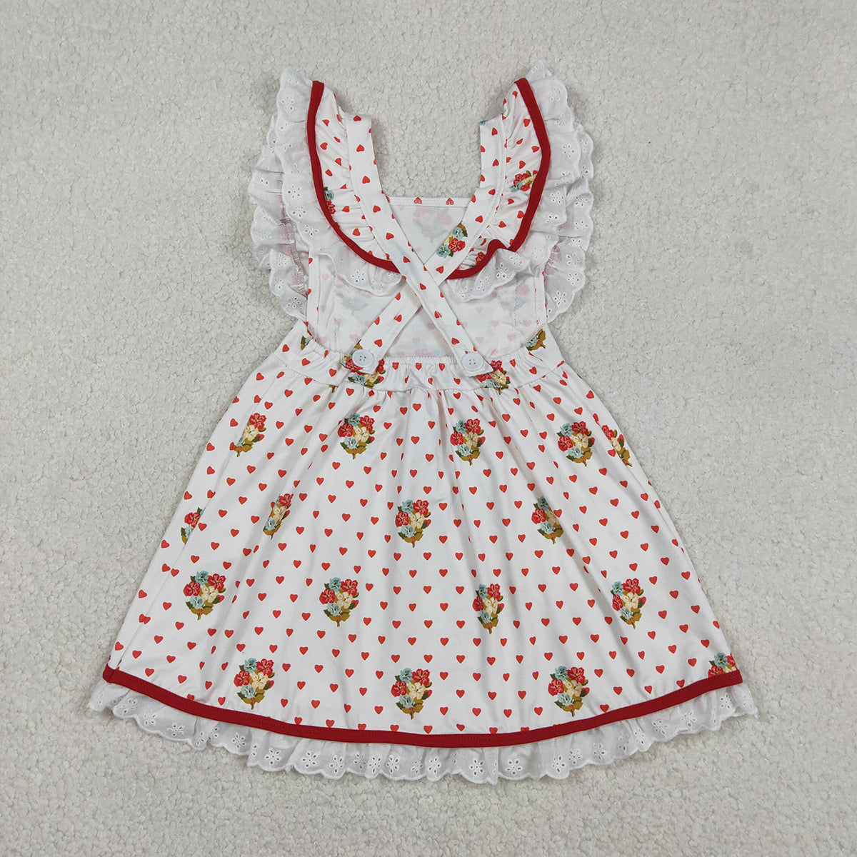12.17 RTS NO MOQ （In stock）GSD2963 Baby Girls Hearts Dogs Flowers Valentines Pockets Knee length Dresses