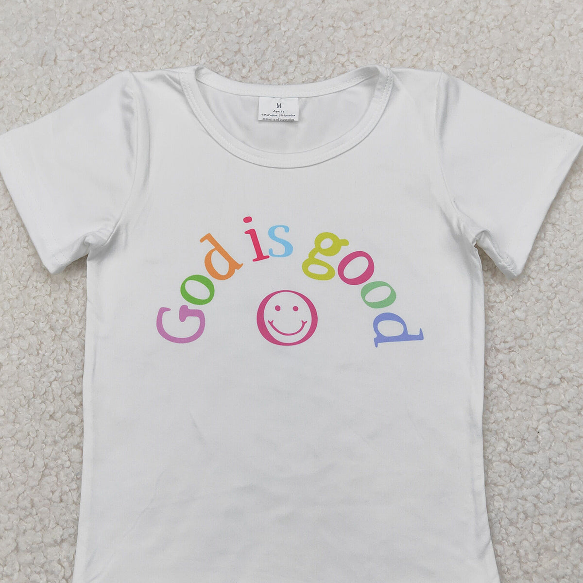 6.10  GT0958 RTS NO MOQ Baby Girls Summer Tops White short sleeves god is good smile girls shirt