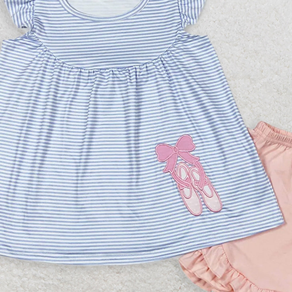 GSSO0582RTS NO MOQ Baby Girls Summer Outfits Baby Girls Dance Shoes Ballet Design Rompers Dresses Clothes Sets