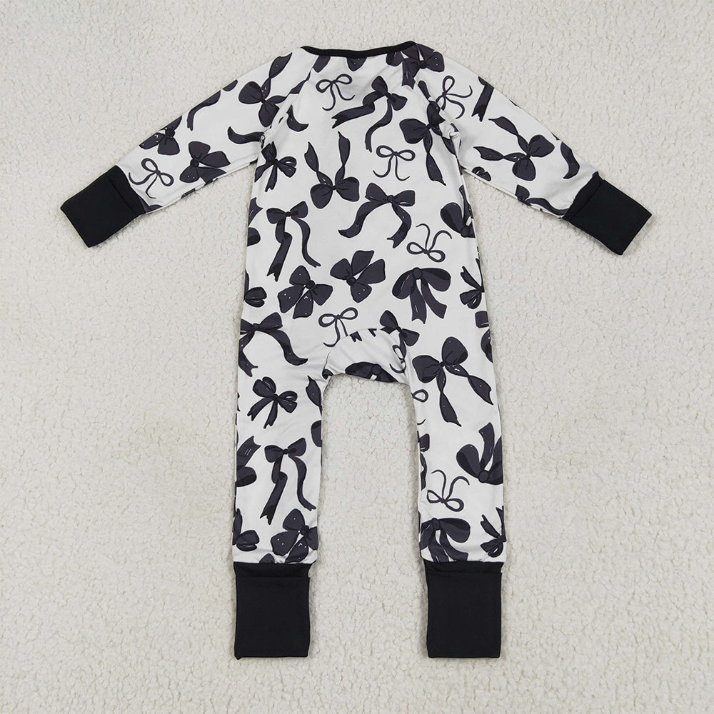 8.16 USA Shop (in stock) LR2253 RTS NO MOQ Baby  Winter Rompers Baby Kids Long Sleeves Black Bows Zipper Rompers