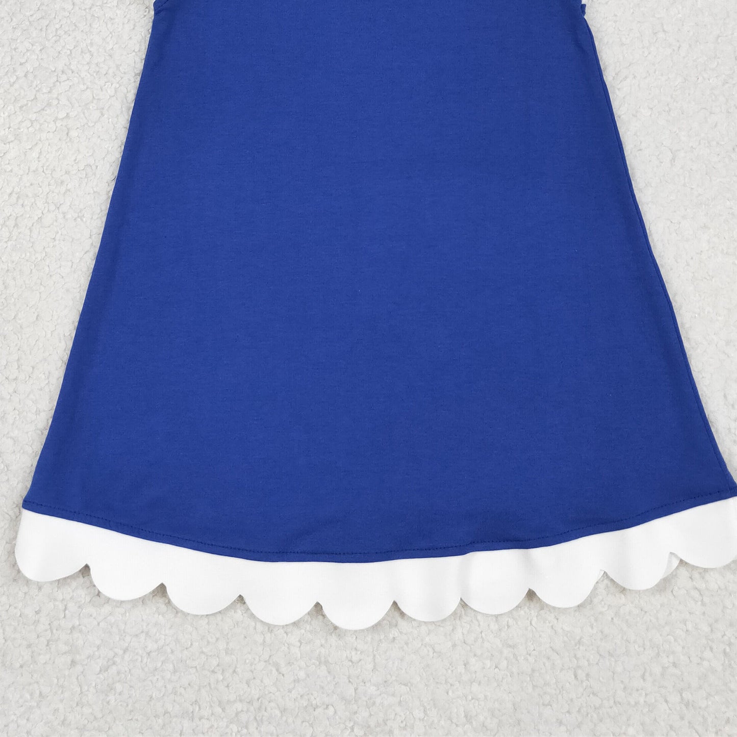 GSD4053 RTS NO MOQ （In stock）White scallop ruffle sleeveless blue girls cotton team dress