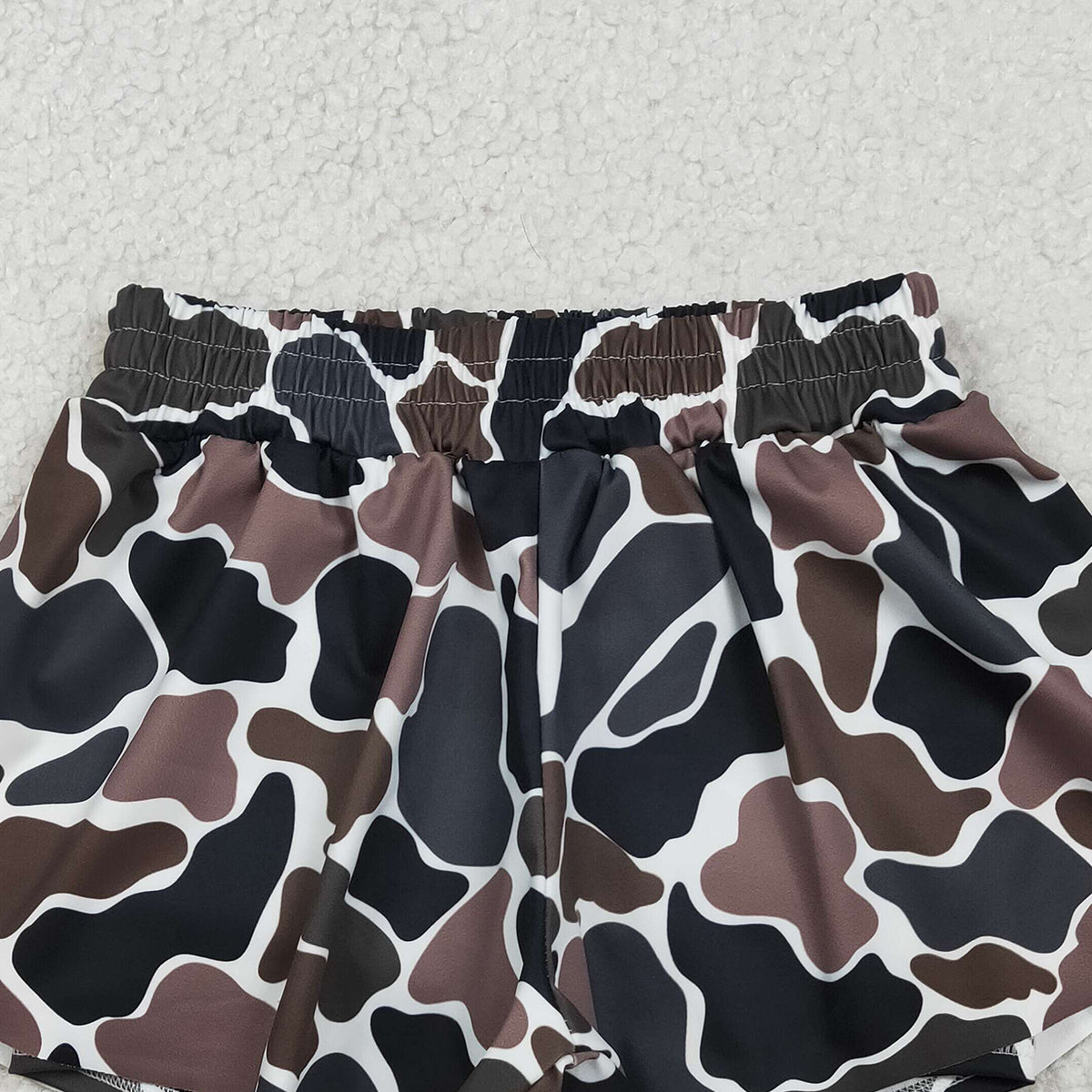 2.7 RTS NO MOQ （In stock）SS0773 Baby Girls Southern Dark Brown Camo Yoga Active Ruffle Shorts Bottom
