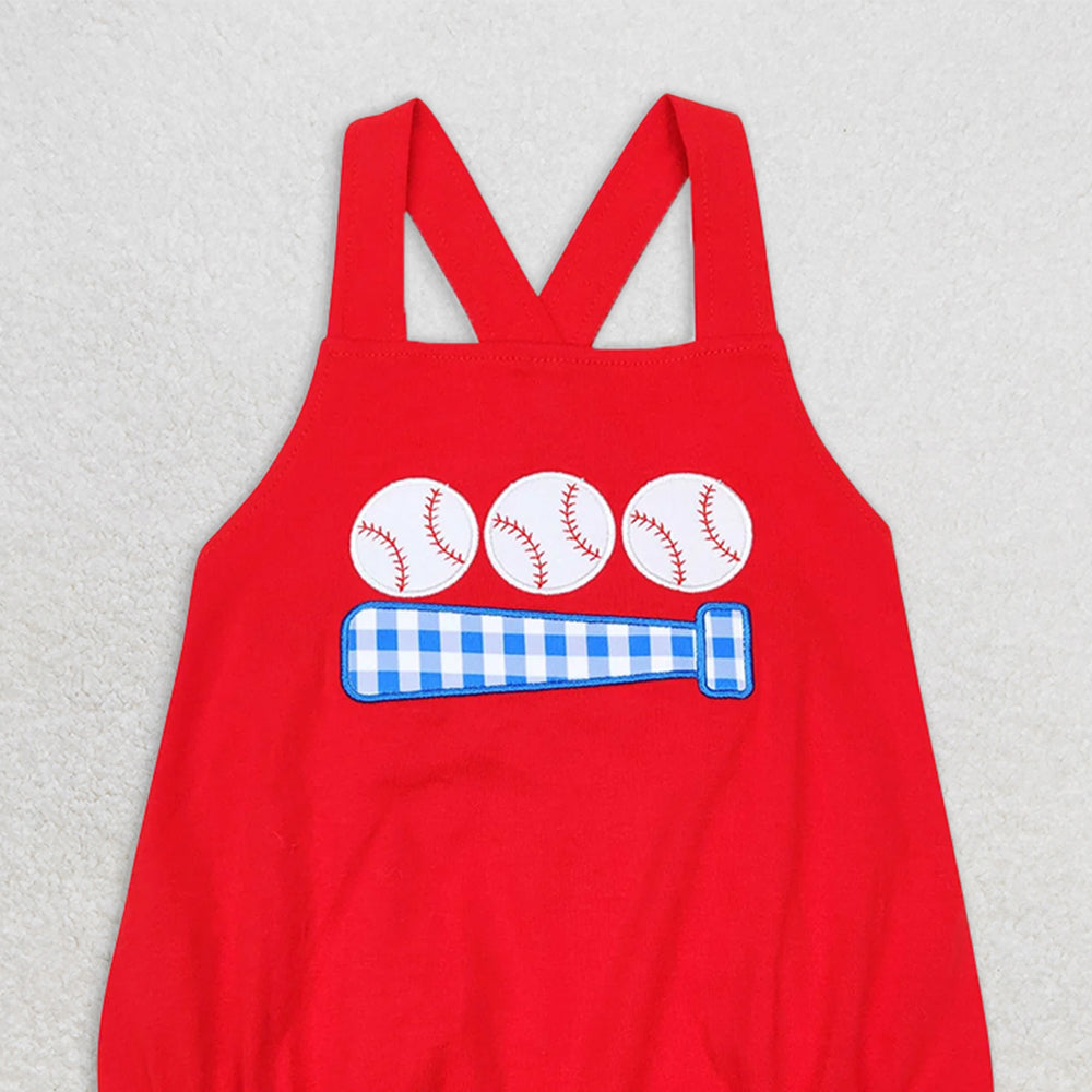 SR0687RTS NO MOQ  Baby Boys Summer Rompers Baby Infants Boys Red Baseball Straps Rompers
