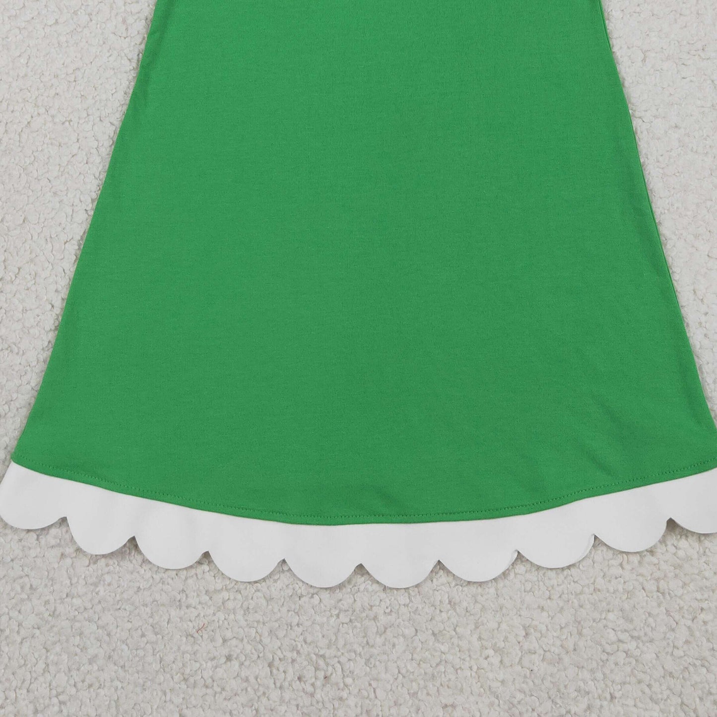 GSD4055 RTS NO MOQ （In stock）White scallop ruffle sleeveless green girls cotton dress