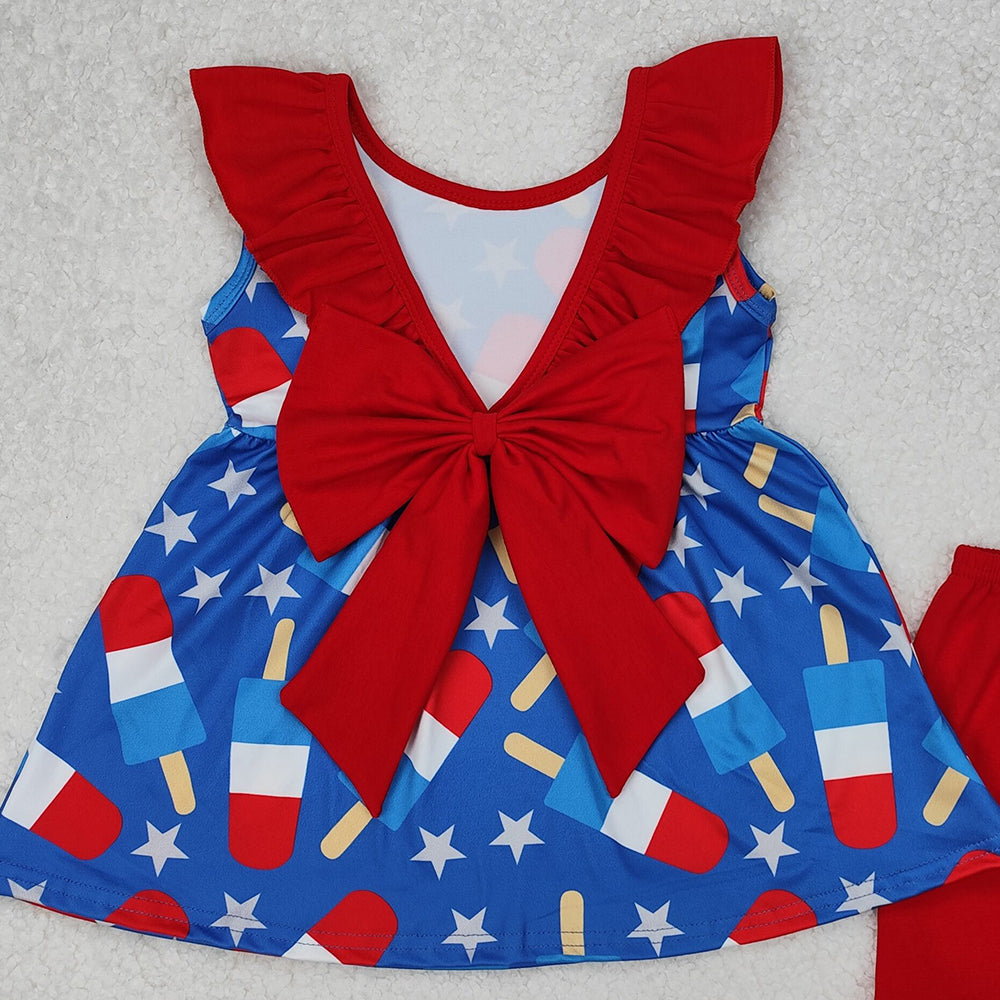 GSSO1765Girls Blue Stars Popsicle Ruffle Tunic Shorts Outfit 4th of July Patriotic Clothing Set for Kids