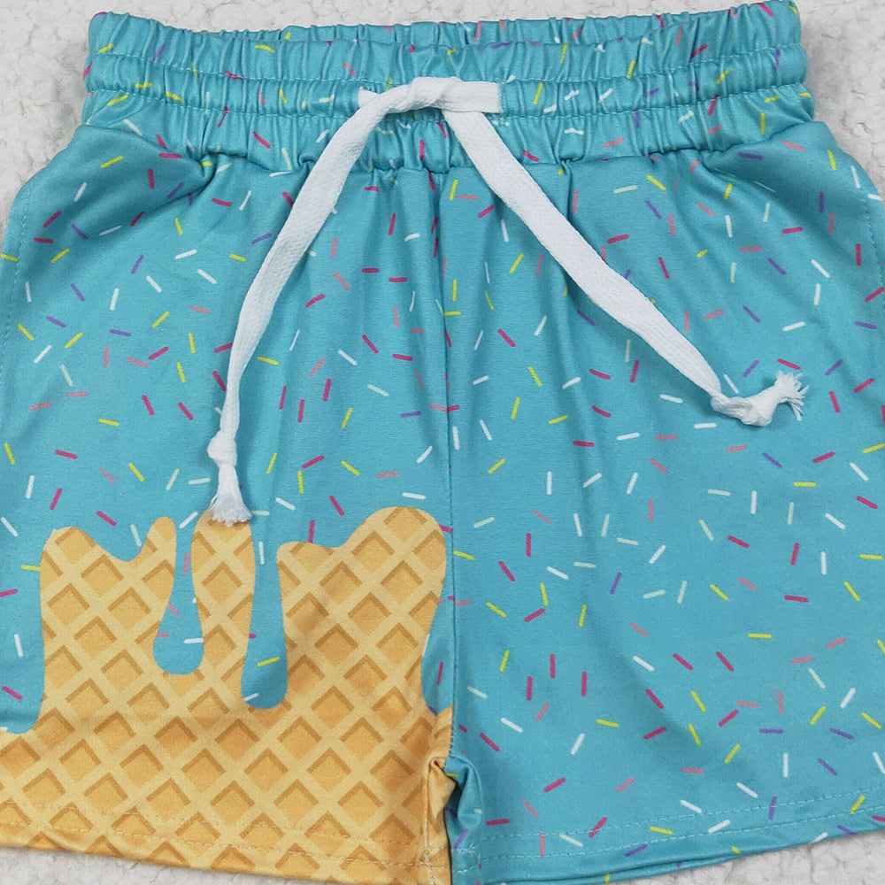 RTS NO MOQ （In stock）SS0623 Baby Girls Summer Shorts Baby Girls Teal Ice Cream Drip Summer Shorts Bottoms