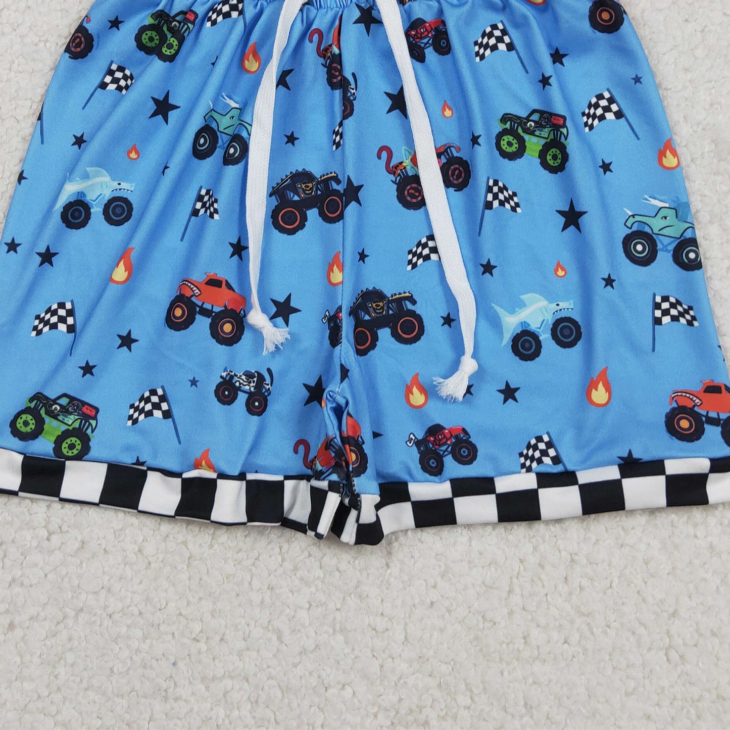 SS0736 RTS NO MOQ （In stock ）Plaid flag trucks kids boys summer shorts