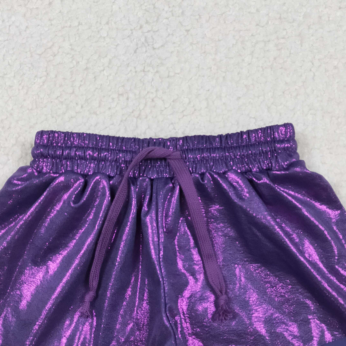 12.30 RTS NO MOQ （In stock）SS0686 Baby Girls Summer Shorts Baby Girls Purple Leather Ruffle Shorts Bottoms