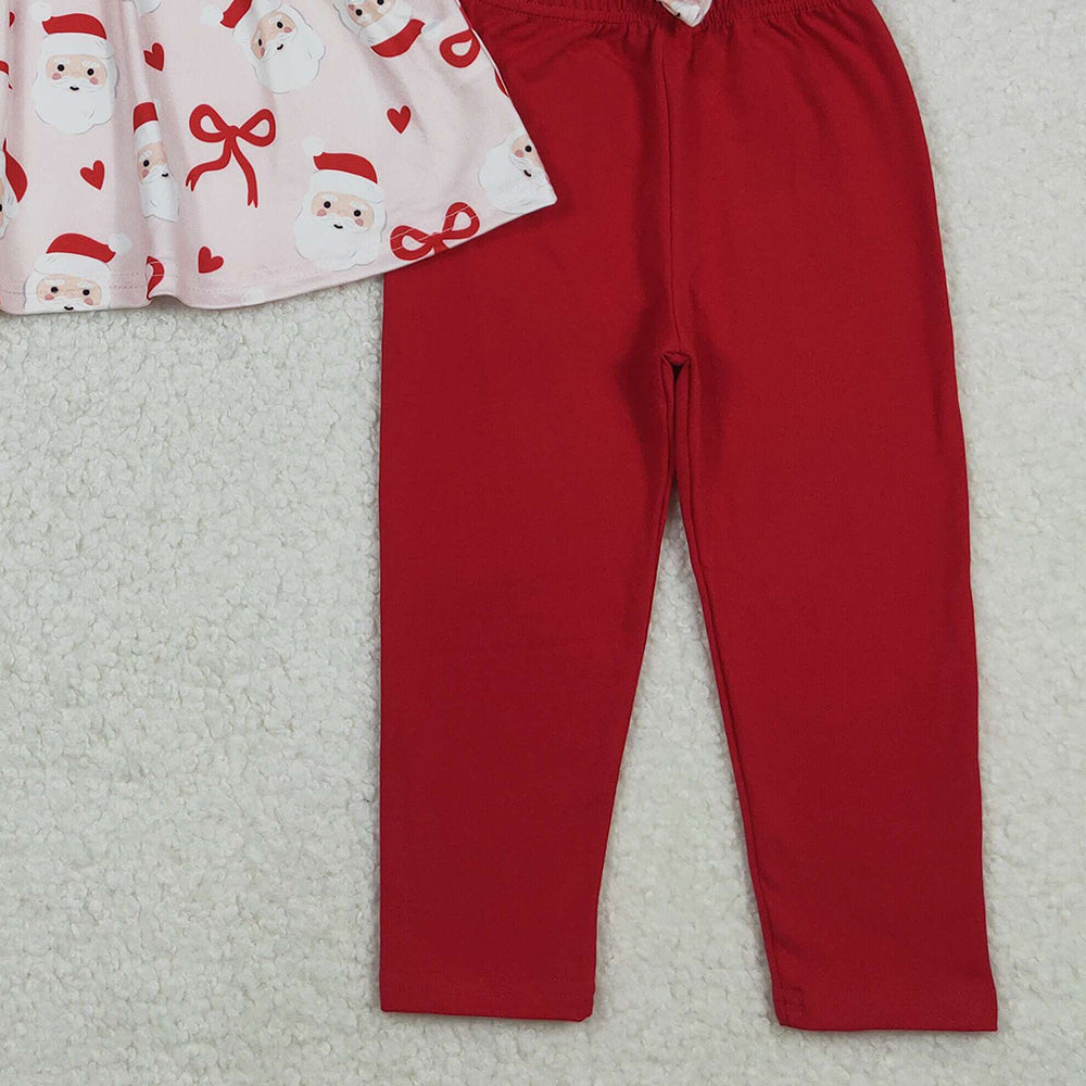 9.29 RTS NO MOQ （In stock）GLP2642 Baby Girls Winter Outfits Baby Girls Red Bows Santa Button Tunic Legging Pant Christmas Clothes Set