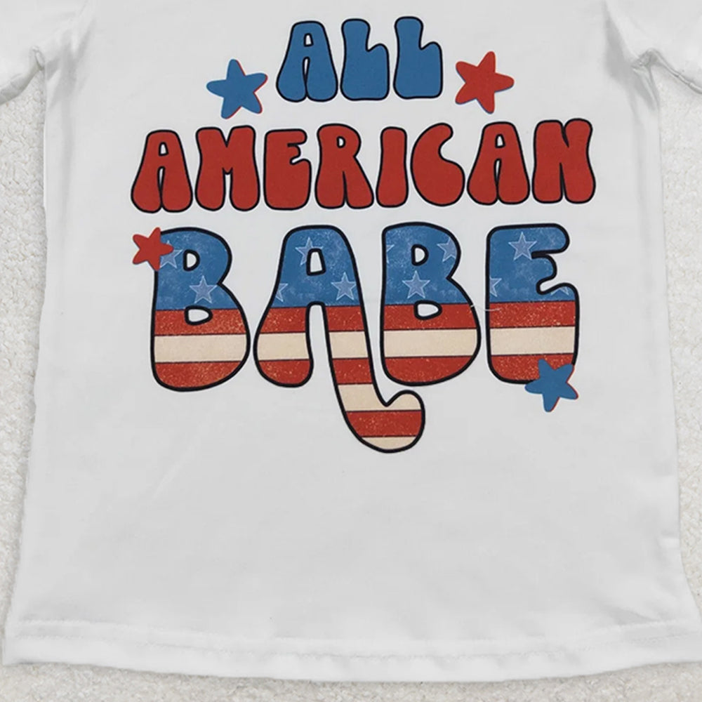 GT0179  RTS NO MOQ Baby Girls Summer Tops Baby Girls All American Babe Short Sleeve Shirts Tops