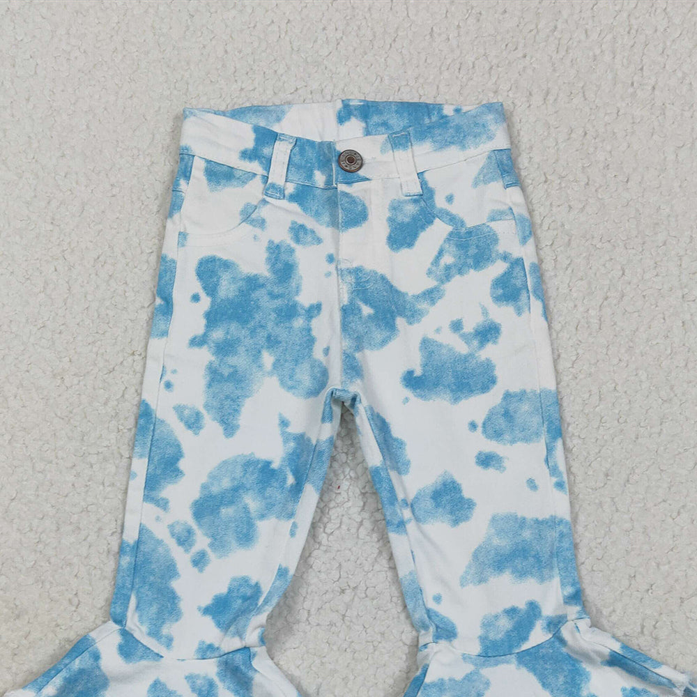 7.06 P0762 RTS NO MOQ Baby Girls Denim Pants Baby Girls Blue And White Flared Denim Pants Infant Casual Wide Leg Jeans
