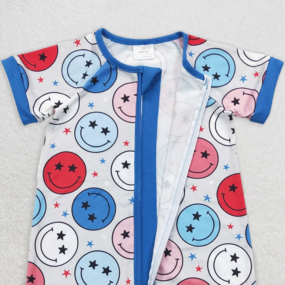 SR0692 RTS NO MOQ Baby Boys Summer Rompers Baby Infants Boys Short Sleeve 4th Of July Smile Rompers