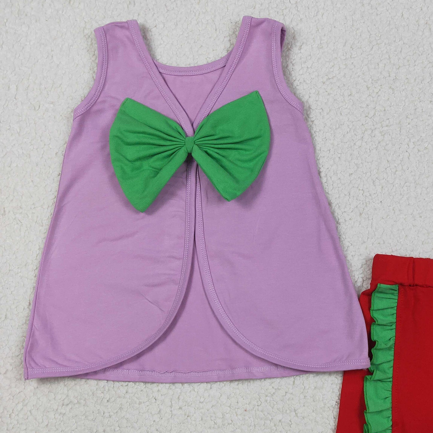 GSSO3465 RTS NO MOQ （In stock ）Sleeveless bow purple top red shorts princess girls outfits