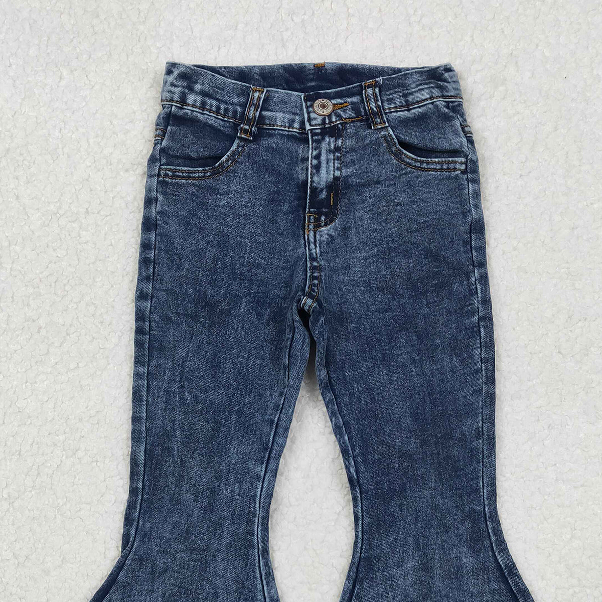 10.28 RTS NO MOQ （In stock）P0132 Baby Girls Denim Pants Baby Girls Navy Tassel Denim Bell Pants