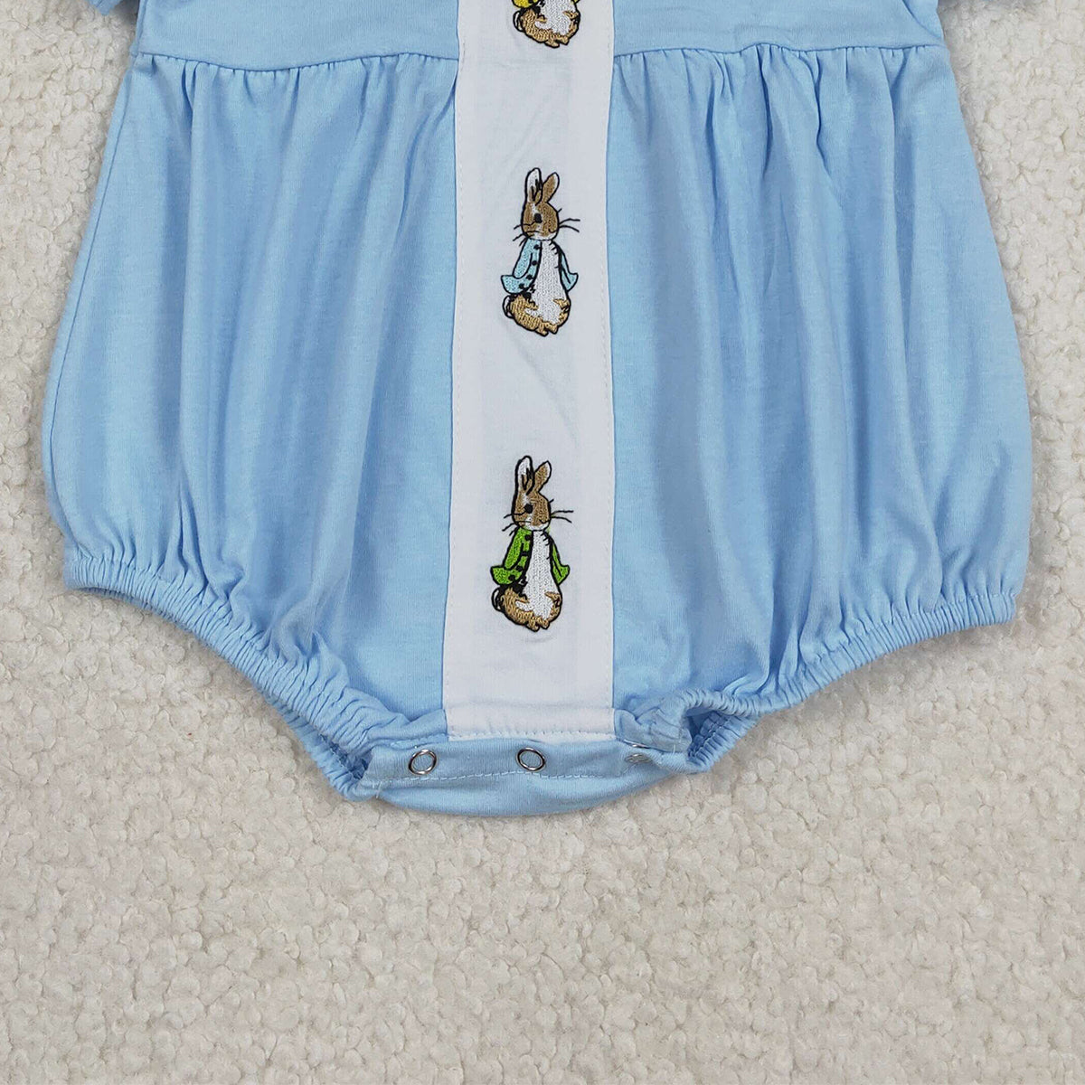 1.9 RTS NO MOQ （In stock）SR3383 Embroidery Rabbits Baby Boys Short Sleeve Easter Collar Rompers