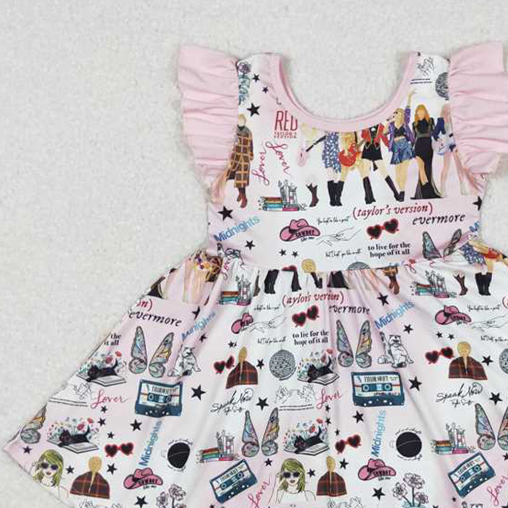 GSD1093 New Rts No Moq 8-9 Days By Air Arrived it Flutter sleeves pink butterfly singer girls dresses