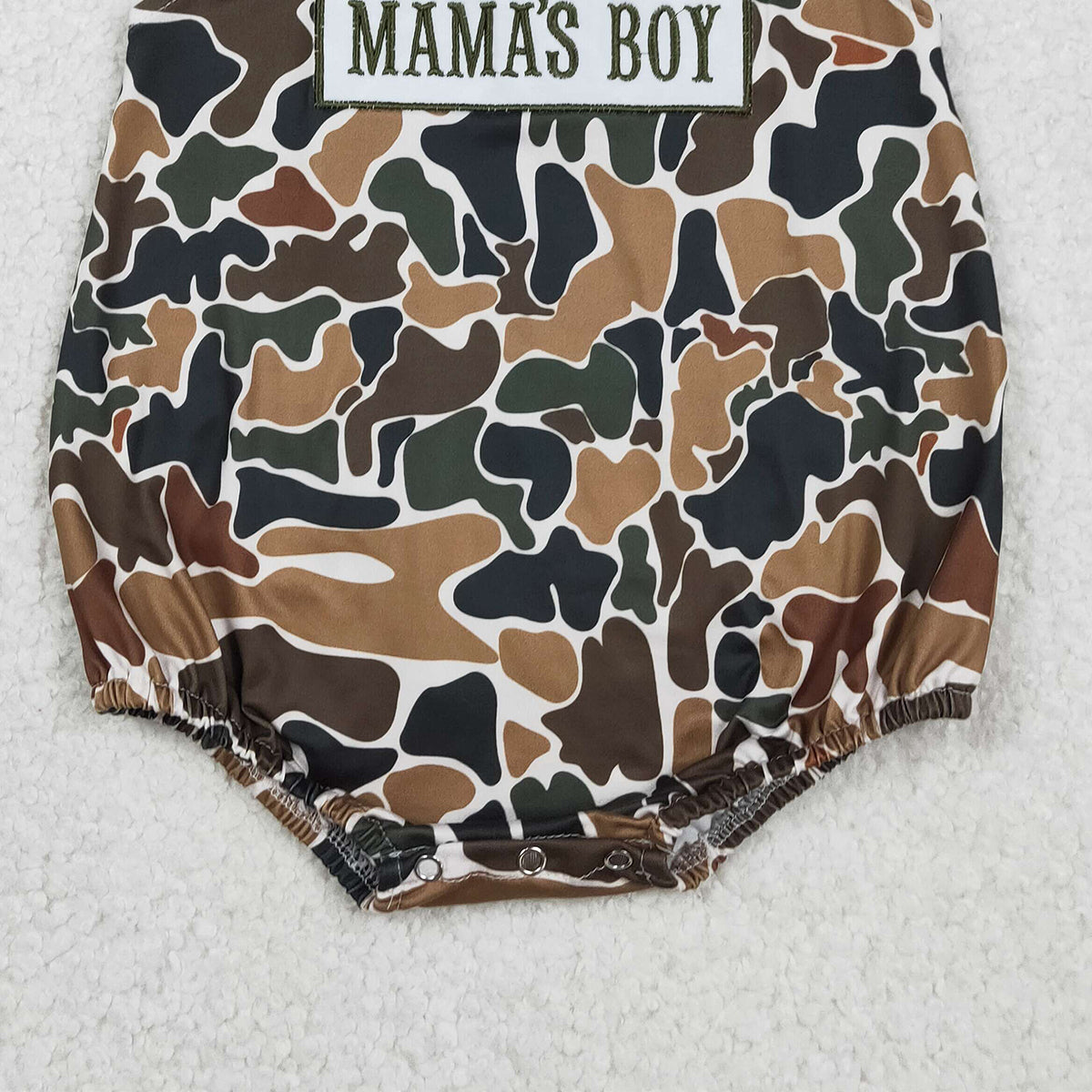 3.3 RTS NO MOQ （In stock）SR3908 Children's Fashion Romper Embroidery Mama's Boy Sleeveless Southern Dark Brown Camo Rompers