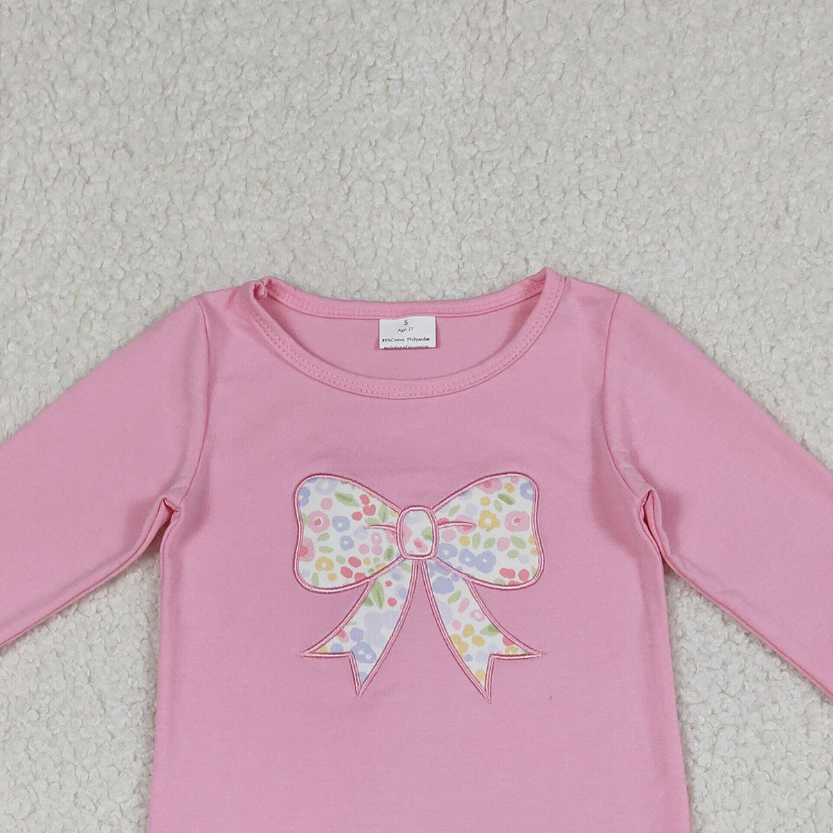 1.14 RTS NO MOQ （In stock）GT1537 Baby Girls Pink Flowers Bows Long Sleeve T-shirts Top