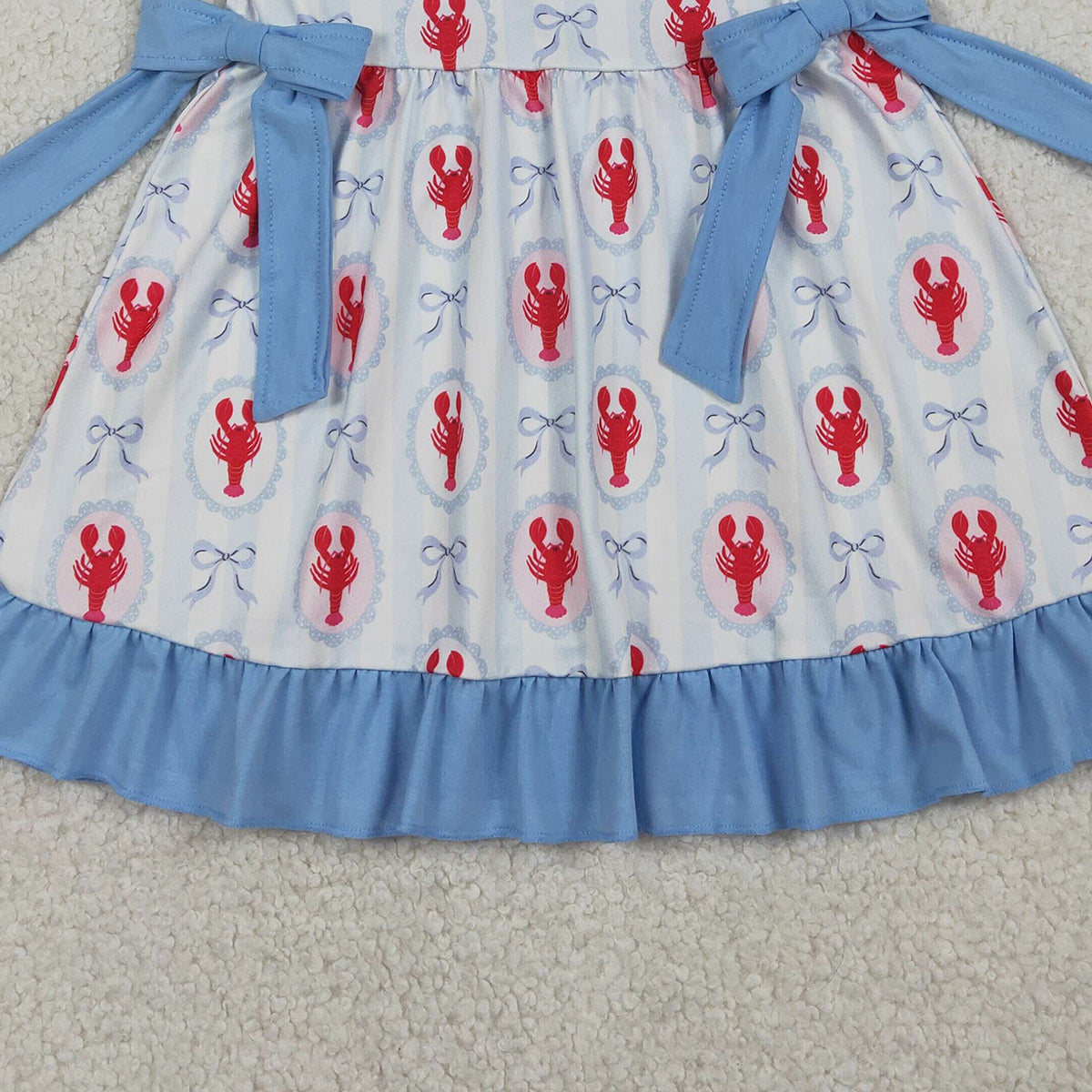 1.13 RTS NO MOQ （In stock）GSD3448 Baby Girls Sleeveless Bows Crayfishes Ruffle Knee Length Dresses